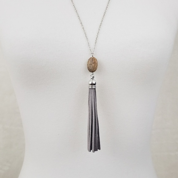 REVITALIZED Jewelry - 🌻 Long Gray Tassel Necklace with Stone